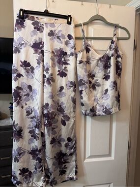 PJ Place Purple Floral Satin Camisole & Pant Set
